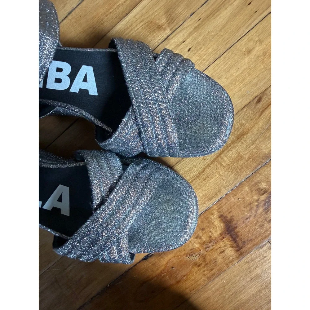 Bimba Y Lola silver glitter stacked platform chunky sandals